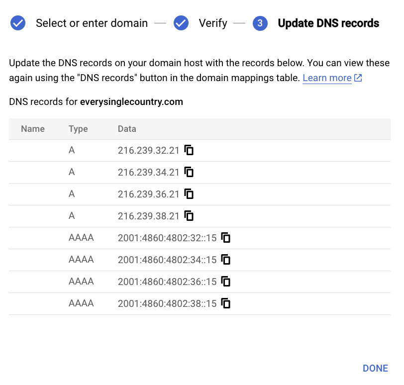 Copy the first DNS record.