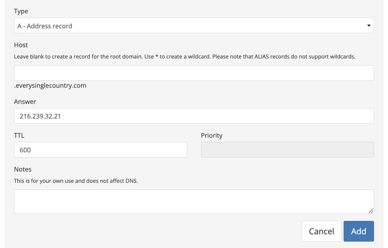 Copy each of the DNS records in Porkbun.