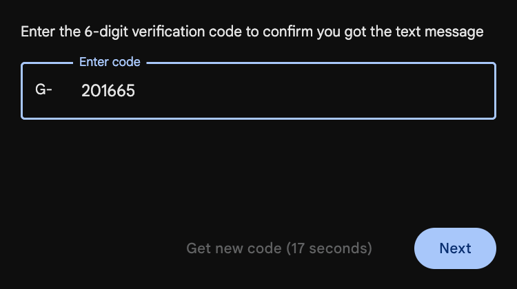 Fill the phone number verification code.