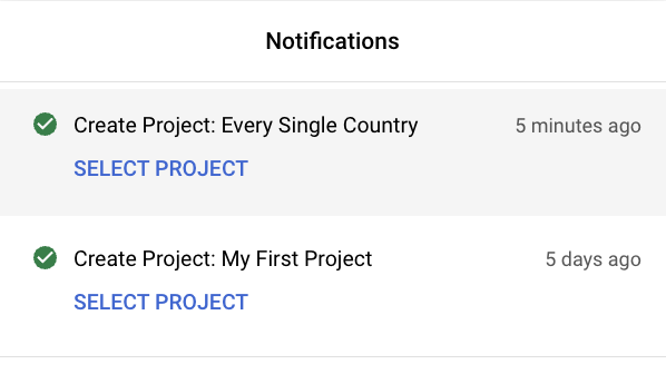 Click 'SELECT PROJECT' to use your new project.